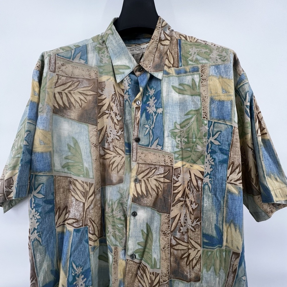 Vintage 90s Tori Richard Honolulu Hawaiian Shirt L Cotton Lawn Patchwork Floral - Picture 11 of 16